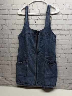 Free People Light Wash Denim Zip mini  Dress Sz M